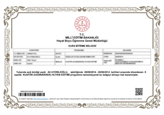 Hijyen Eğitimi Belgesi